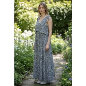 MIRTH Printed Maxi Dress Womens Size Medium Cotton & Silk v Neck